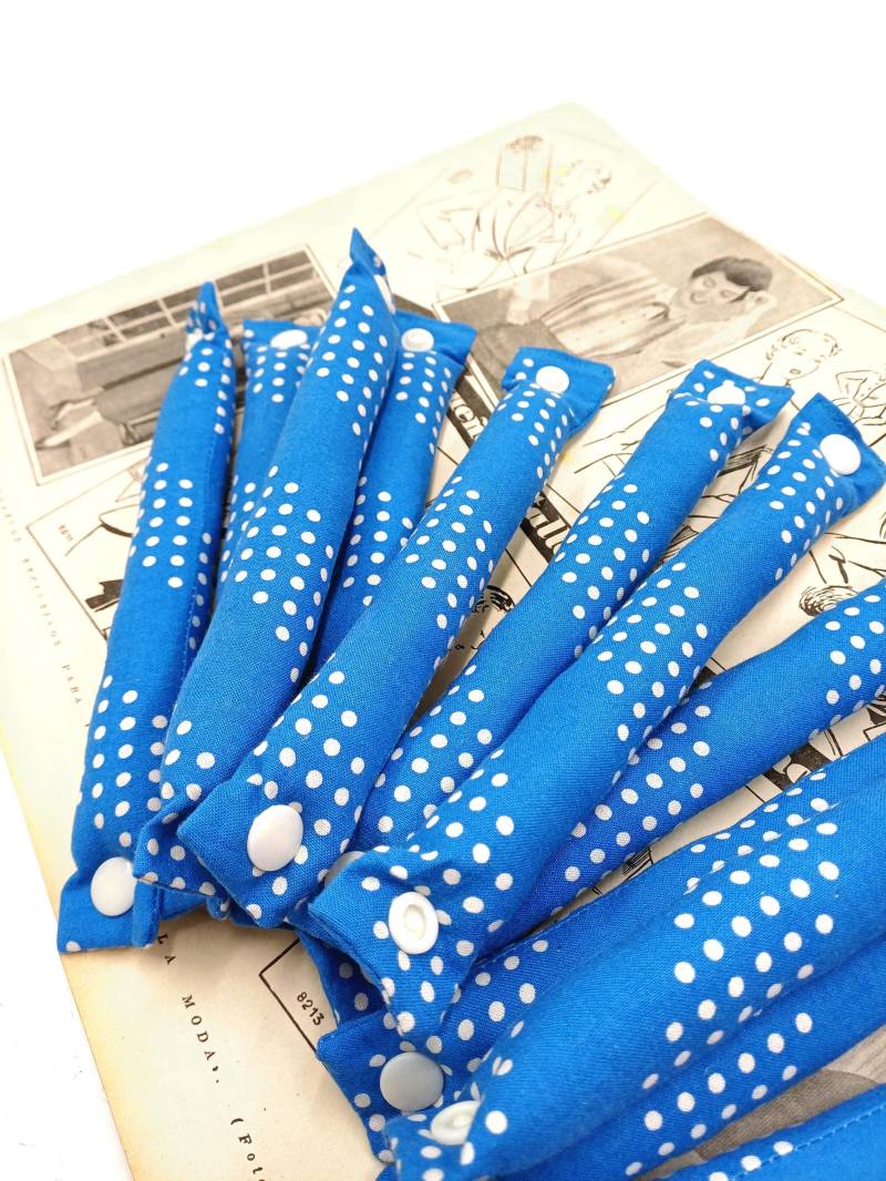 12Er Set Schlafwickler Mit Druckknopf Gepunktet Blau Weiß/Lockenwickler Ohne Hitze Für Die Nacht Haarwickler Wickler von Etsy - zwoelftekojelinksDE