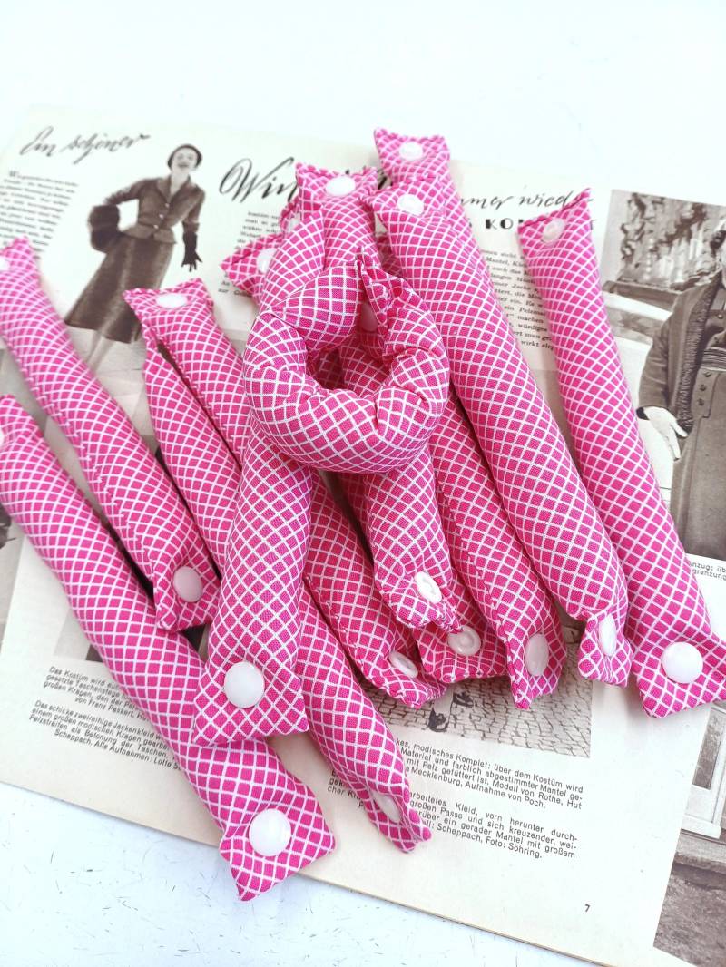 12Er Set Schlafwickler Mit Druckknopf Rauten Muster Pink Retro Grafik/Lockenwickler Ohne Hitze Für Die Nacht Haarwickler von Etsy - zwoelftekojelinksDE