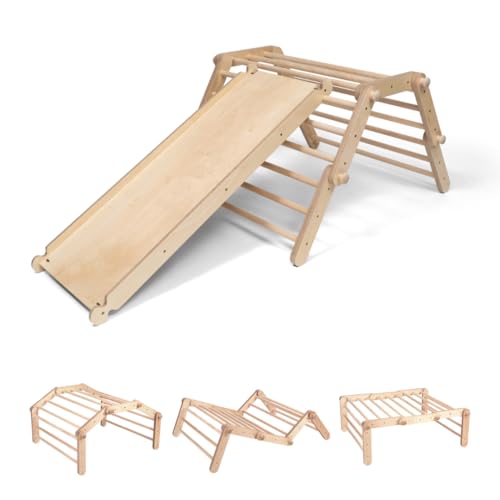 Ette Tete FIPITRI verstellbares Kletterdreieck Indoor Holz ab 1 Jahr, Klettergerüst für Kleinkinder, mit Rutsche/Rampe, 5 Elemente, Holzfarben von Ette Tete