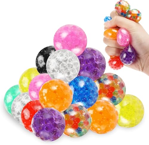 Euablfo Stressbälle, 24 Stück Stress Bälle Spielzeug, Fidget Stress Ball, Anti Stress Bälle mit Wasser Perle Stressball zum Kneten Knetball für Angst abbauen und Beruhigung von Euablfo