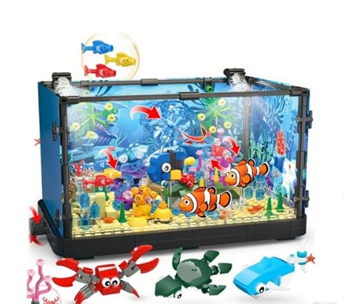 Aquarium Fish Tank Bauspielzeug Mit Led Licht, Aquarium Building Block, Fischen Tank Klemmbausteine Bausatz, mit Drehbare Quallen, Korallen, Tiefseefische Für Kinder Ab 8+ Jahren Und Erwachsene Aquarium Fish Tank Bauspielzeug Mit Led Licht, Aquarium Building Block, Fischen Tank Klemmbausteine Bausatz, mit Drehbare Quallen, Korallen, Tiefseefische Für Kinder Ab 8+ Jahren Und Erwachsene von Euakee