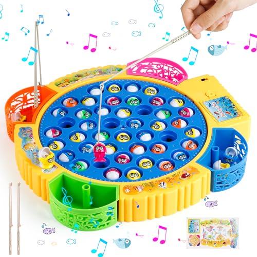 Euakee Angelspiel Fische Angeln Spiel Spielzeug ab 2 3 4 Jahre mit 4 Kinderangel und 45 Fische Spinnendes Angelspielzeug mit Musik Kinder Angelspiel Elektrospielzeug ab 2 3 4 5 6 Jahre Junge Mädchen von Euakee