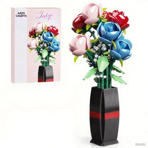 Euakee Blumen Bausteine Bausatz, Blumen Bauspielzeugset mit Vase, DIY Pflanze Blumenstrauß Dekoration, Idee Geschenke für Valentinstag Geburtstage Muttertag (C) von Euakee