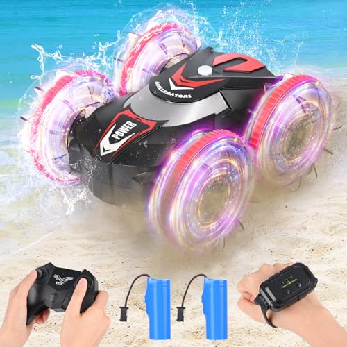 Euakee Amphibisches Ferngesteuertes Auto, 4WD, 360° Drehung, Wasserdichtes RC Offroad Auto, 2,4 GHz, Gestensteuerung, Spielzeug für Kinder 6-12 Jahre, Rot Euakee Amphibisches Ferngesteuertes Auto, 4WD, 360° Drehung, Wasserdichtes RC Offroad Auto, 2,4 GHz, Gestensteuerung, Spielzeug für Kinder 6-12 Jahre, Rot von Euakee