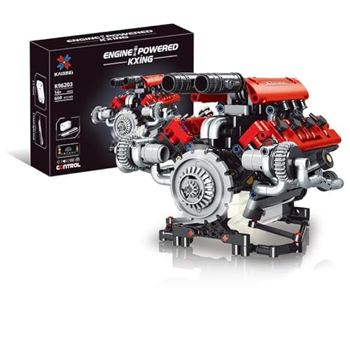V8 Motor Bausteine Spielzeug, Engine Modellbausatz Klemmbausteine für Erwachsene, Motor Klemmbausteine Benzinmotor Engine Kit Transparentes Funktionsmodell für Engine Fans (F488) von Euakee