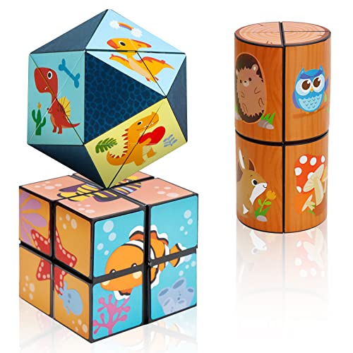 3D-Zauberwürfel-Set, Star Cube verwandelt Puzzle-Würfel für Wald, Dinosaurier, Meereskreaturen-Thema für Kinder und Erwachsene (3 Packs) von Euclidean Cube