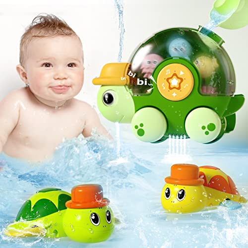 Badespielzeug für Kleinkinder, Baby Badewannenspielzeug Schildkröten-Set mit drehendem Wasserrad und 2 aufziehbaren schwimmenden Schildkröten, Badewannen-Wasserspielzeug, Geschenk für Jungen & Mädchen von Euclidean Cube