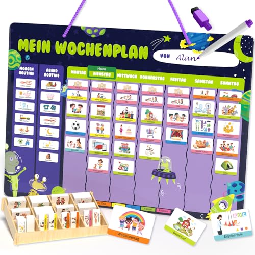 Wochenplaner Kinder - Thema Weltraum Montessori Magnettafel inkl. 237 Magnete, Aufbewahrungsbox, Staffeleien, Haken, Kordel & Abwischbar Stift - Tagesplaner Kinder Routine - Lernspiele ab 3 Jahre Wochenplaner Kinder - Thema Weltraum Montessori Magnettafel inkl. 237 Magnete, Aufbewahrungsbox, Staffeleien, Haken, Kordel & Abwischbar Stift - Tagesplaner Kinder Routine - Lernspiele ab 3 Jahre von Euclidean Cube