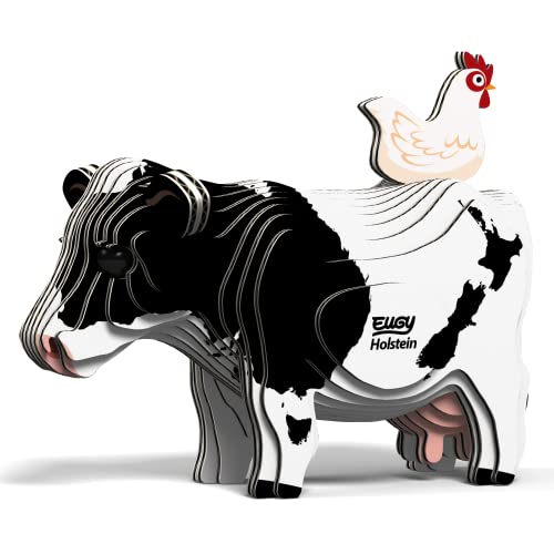 EUGY 650079 Holstein Kuh, 3D Tier-Puzzle für Kinder und Erwachsene zum Zusammenbauen, DIY Tierfigur, Bastelset ab 6 Jahren von EUGY