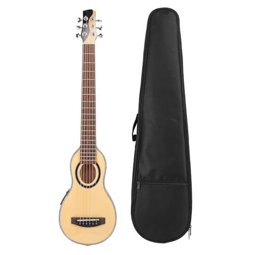 32 Zoll 6-saitige Akustikgitarre für Anfänger, Eingebautes Stimmgerät, Hohles Design, Satter Klang, Fichtenholz Okoume, Messing, Schwarze Tasche, Geeignet für Anfänger von Eujgoov