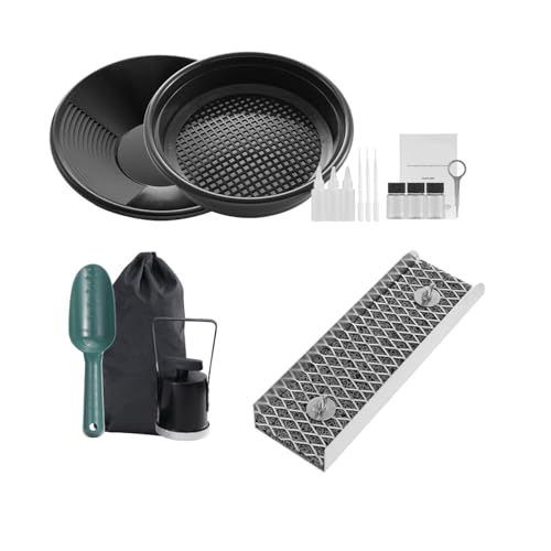 Eujgoov 12-Zoll-Tragbare Aluminiumlegierung Wassertorbox Gold Schwenkschwankung Nicht Angetriebenes 16-teiliges Gold-Panning-Werkzeug-Werkzeug-Set Enthält Pfanne, Einstufung von Sieb, von Eujgoov