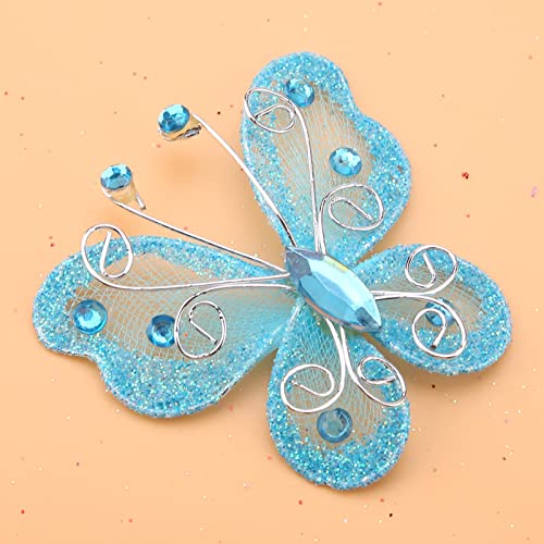 Eujgoov 24pcs Sheer Mesh Draht Glitzer Schmetterlinge für Hochzeitsfeier -Kleidungsdekoration mit Weißen Blauen Roten Optionen (Blue) von Eujgoov