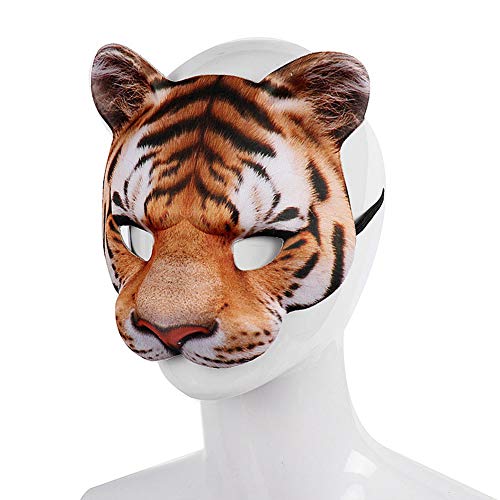 Eujgoov Halloween-Tiger-Halbgesichtsmaske, Tiermaske, Tier-Cosplay-Maske, Halbgesichtsmaske mit Riemen für Erwachsene, Cosplay-Kostüm-Requisiten für Halloween-Partys (1PCS Yellow) von Eujgoov