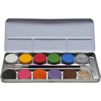 EULENSPIEGEL Schminkpalette 10 Farben 2x Glitzer 2x Pinsel Metalletui von Eulenspiegel Profi-Schminkfarben GmbH
