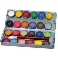 24 Schmink Farben, Metall-Palette, 24 mal 5g Farben, 3 Profi-Schminkpinsel 24 Schmink Farben, Metall-Palette, 24 mal 5g Farben, 3 Profi-Schminkpinsel von Eulenspiegel
