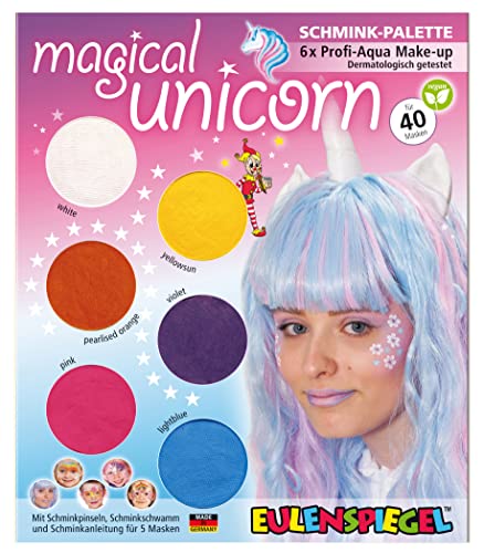 Eulenspiegel 207000 - Schmink-Palette Magical Unicorn, Anleitung für 5 Einhorn Masken, Kinderschminke, Faschingsschminke von Eulenspiegel
