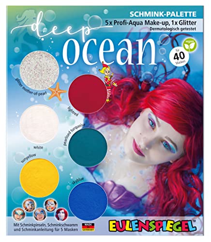Eulenspiegel 207017 - Schmink-Palette Deep Ocean, Anleitung für 5 Meeres Masken, Kinderschminke, Faschingsschminke von Eulenspiegel