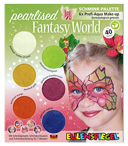 Eulenspiegel 207024 - Schmink-Palette Pearlised Fantasy World, Anleitung für 5 Fantasy Masken, Kinderschminke, Faschingsschminke von Eulenspiegel