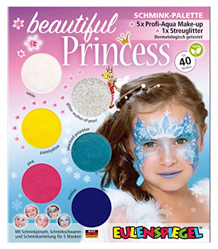 Eulenspiegel 207031 - Schmink-Palette Beautiful Princess, Anleitung für 5 Prinzessinnen Masken, Kinderschminke, Faschingsschminke von Eulenspiegel
