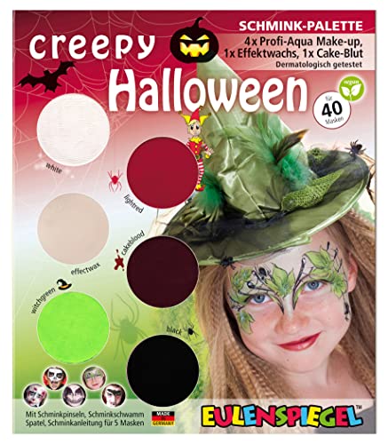 Eulenspiegel 207048 - Schmink-Palette Creepy Halloween, Anleitung für 5 Halloween-Masken, Kinderschminke, Faschingsschminke von Eulenspiegel
