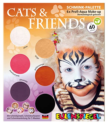 Eulenspiegel 207055 - Schmink-Palette Cats & Friends, Anleitung für 5 Tiermasken, Kinderschminke, Faschingsschminke von Eulenspiegel
