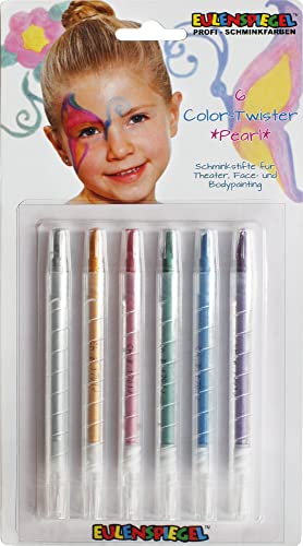Eulenspiegel 626528 - Schminkstifte Color Twister Pearl, 6 Farben für Face- und Bodypainting von Eulenspiegel