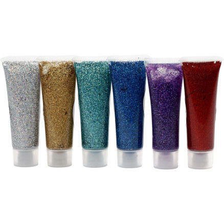 Glitter-Gel, Sortierte Farben, 6x18 ml/ 1 Pck von Eulenspiegel