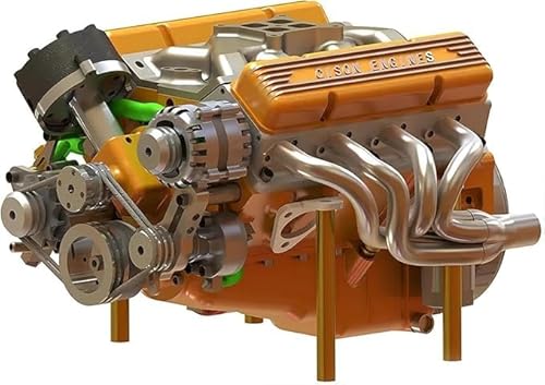 Cison V8 Engine Kit Gas, Gasoline Ohv V8 Small-Block Engine Model Kits,Mini V8 Engine Kit That Runs, Build Your Own Stem Car V8 Model Engine Kit for Adults, 4-Stroke 44cc Water-Cooled 1/6 (Orange) von Eunmsi