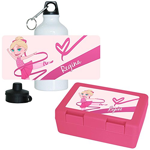 Eurofoto Brotdose + Trinkflasche Set mit Namen Regina und Motiv mit Tänzerin für Mädchen | Aluminium-Trinkflasche | Lunchbox | Vesper-Box von Eurofoto