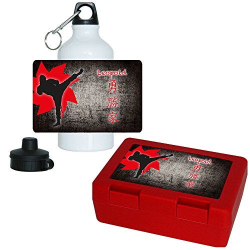 Eurofoto Brotdose + Trinkflasche Set mit Namen Leopold und schönem Ninja-Motiv für Jungen | Frühstücks-Set für Schule und Kindergarten | Aluminium-Trinkflasche | Lunchbox | Vesper-Box von Eurofoto