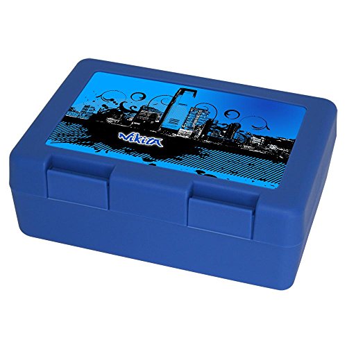 Eurofoto Brotdose mit Namen Nikita und schönem Motiv mit Skyline in blau für Jungs - Brotbox - Vesperdose - Vesperbox - Brotzeitdose mit Vornamen von Eurofoto