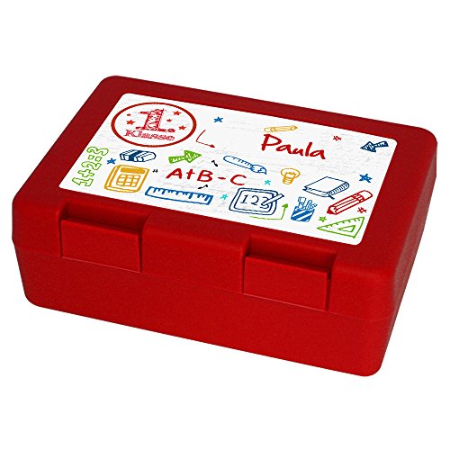 Eurofoto Brotdose mit Namen Paula und 1. Klasse-Motiv zur Einschulung, für Mädchen, rot - Brotbox - Vesperdose - Vesperbox - Brotzeitdose mit Vornamen Eurofoto Brotdose mit Namen Paula und 1. Klasse-Motiv zur Einschulung, für Mädchen, rot - Brotbox - Vesperdose - Vesperbox - Brotzeitdose mit Vornamen von Eurofoto