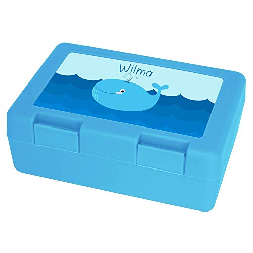Eurofoto Brotdose mit Namen Wilma und Motiv mit Wal für Mädchen | Brotbox hellblau - Vesperdose - Vesperbox - Brotzeitdose mit Vornamen von Eurofoto