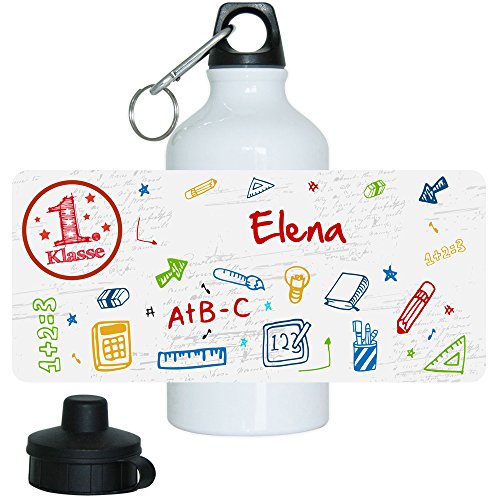 Eurofoto Trinkflasche mit Namen Elena und 1. Klasse-Motiv für Mädchen, aus Aluminium von Eurofoto