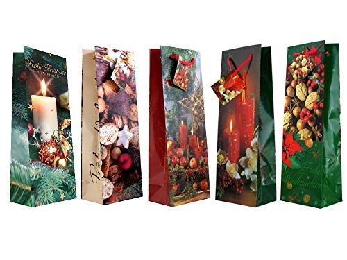 Eurofuchs24 10 Geschenktüten Weihnachten Flaschentüten Kerzen Blumen Nüsse Jumbo XL 36 x 13 x 9 cm Weihnachtstüten Geschenktaschen Papier-Tragetaschen 22-3001 Weihnachtstaschen Tüten von Eurofuchs24