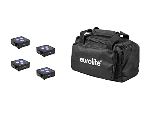 EUROLITE Set 4X AKKU Flat Light 3 sw + Soft-Bag | 4X Flacher Scheinwerfer mit 3 x 8-W-RGBW-LED inklusive schwarzer Softbag von Eurolite