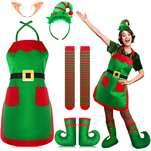Elfenkostüm für Damen Weihnachten Elf Kostüm Set Santas Helfer Kostüm Elf Hut Schuhe Abdeckungen Socken Filz Streifen Strümpfe Elfenohren Set Kostüm Zubehör für Weihnachtsfeier Rollenspiel, rot, grün, Elfenkostüm für Damen Weihnachten Elf Kostüm Set Santas Helfer Kostüm Elf Hut Schuhe Abdeckungen Socken Filz Streifen Strümpfe Elfenohren Set Kostüm Zubehör für Weihnachtsfeier Rollenspiel, rot, grün, von Eurzom