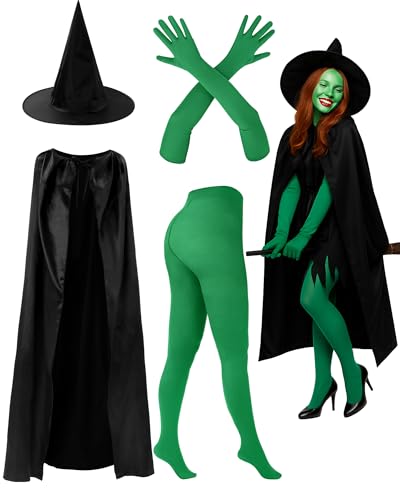 Eurzom 4-teiliges Hexenkostüm für Damen, Hexen-Outfit, Zubehör, inklusive Westprinzessinnenhut, grüne Ärmel, Leggings und schwarzer Umhang für Halloween, Gruselpartys, Feiern, Gastgeschenke Eurzom 4-teiliges Hexenkostüm für Damen, Hexen-Outfit, Zubehör, inklusive Westprinzessinnenhut, grüne Ärmel, Leggings und schwarzer Umhang für Halloween, Gruselpartys, Feiern, Gastgeschenke von Eurzom