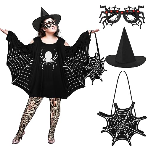 Eurzom 5-teiliges Spinnen-Kostüm für Damen, Halloween, schwarze Spinne, Kostüm, Zubehör, Overall, Erwachsene, für Cosplay-Party, Größe XXL von Eurzom