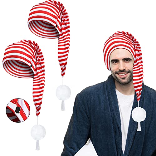 Eurzom Herren-Schlafmütze, gestreift, verstellbar, mit Bommel, Partyzubehör, 2 Stück, Rot und weiß, 21.6-23.6 inches von Eurzom