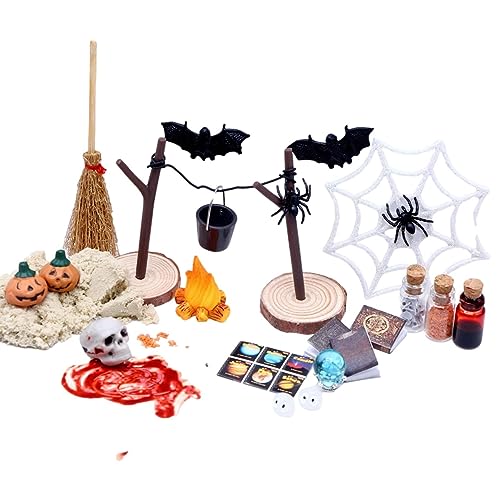 Evember Halloween Miniaturen | Halloween Horror Spielzeug Set mit Kürbisschädel Köpfe Fledermaus Figur | Mini Halloween Garten Landschaft Zubehör für Desktop DIY Handwerk von Evember