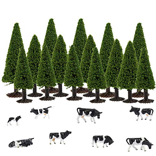 Evemodel 15 STK. Modell Bäume Laubbäume + 8 STK. Verschiedene Kühe Rinder Spur H0 1:87 Bonsai Puppenhaus Dekor von Evemodel