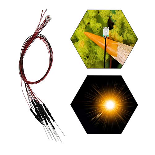Evemodel 20 Stück Bauform 0805 SMD LED Lampe Beleuchtng Leuchtdioden Mikro Litz mit Kabel 20cm for 12V (gelb) von Evemodel