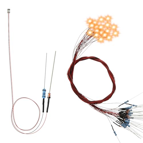 Evemodel 20Stk. 0402 gelb SMD LED vorverdrahtet Modell Dioden Lampe mit Spannungsregelröhre mit 50cm PTFE-Kabel für Modelbau Dekoration von Evemodel