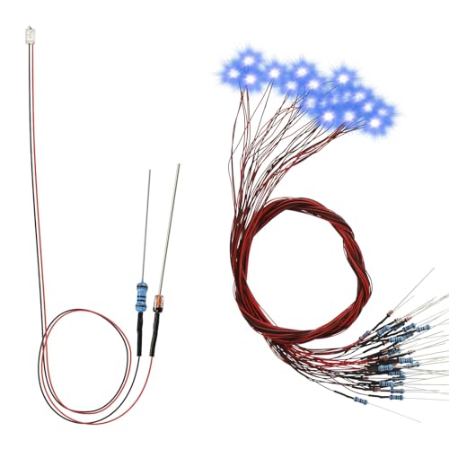Evemodel 20Stk. 0603 blau SMD LED vorverdrahtet Modell Dioden Lampe mit Spannungsregelröhre mit 50cm PTFE-Kabel für Modelbau Dekoration von Evemodel