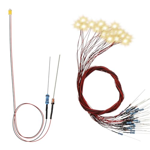Evemodel 20Stk. 0603 warm weiß SMD LED vorverdrahtet Modell Dioden Lampe mit Spannungsregelröhre mit 50cm PTFE-Kabel für Modelbau Dekoration von Evemodel