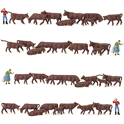 Evemodel 32 STK. Verschiedene Kühe Rinder Tier + 4 STK. Figuren bunt Spur H0 1:87 Bonsai (AN8721) von Evemodel