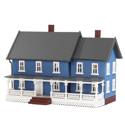 Evemodel Modellhaus-Set:Farbige, Detaillierte Architektur-Varianten,Realistische Miniaturhäuser für Modellbahn Dioramen,Szeneriebauten zur Optischen Aufwertung (blau Doppeldach-Haus) von Evemodel