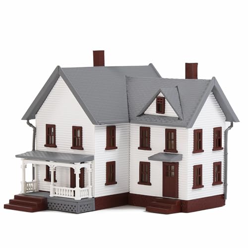 Evemodel Spur N 1:160 Modellhaus-Set:Farbige, Detaillierte Architektur-Varianten,Realistische Miniaturhäuser für Modellbahn Dioramen,Szeneriebauten zur Optischen Aufwertung (weiß Giebel-Haus) von Evemodel
