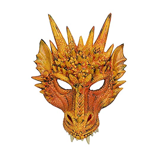Evenden Karneval Halloween Karneval Party PU Schaum 3D Chinesischer Drache Tier Drache Maske Cosplay Drache Gruselige Masken,Gelb von Evenden